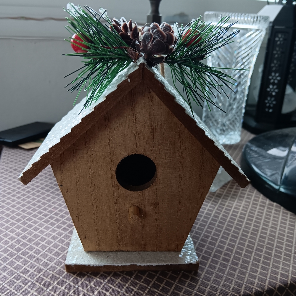 Birdhouse, Rustic, Winter Inspired w/ Pine Acents, Decoration.